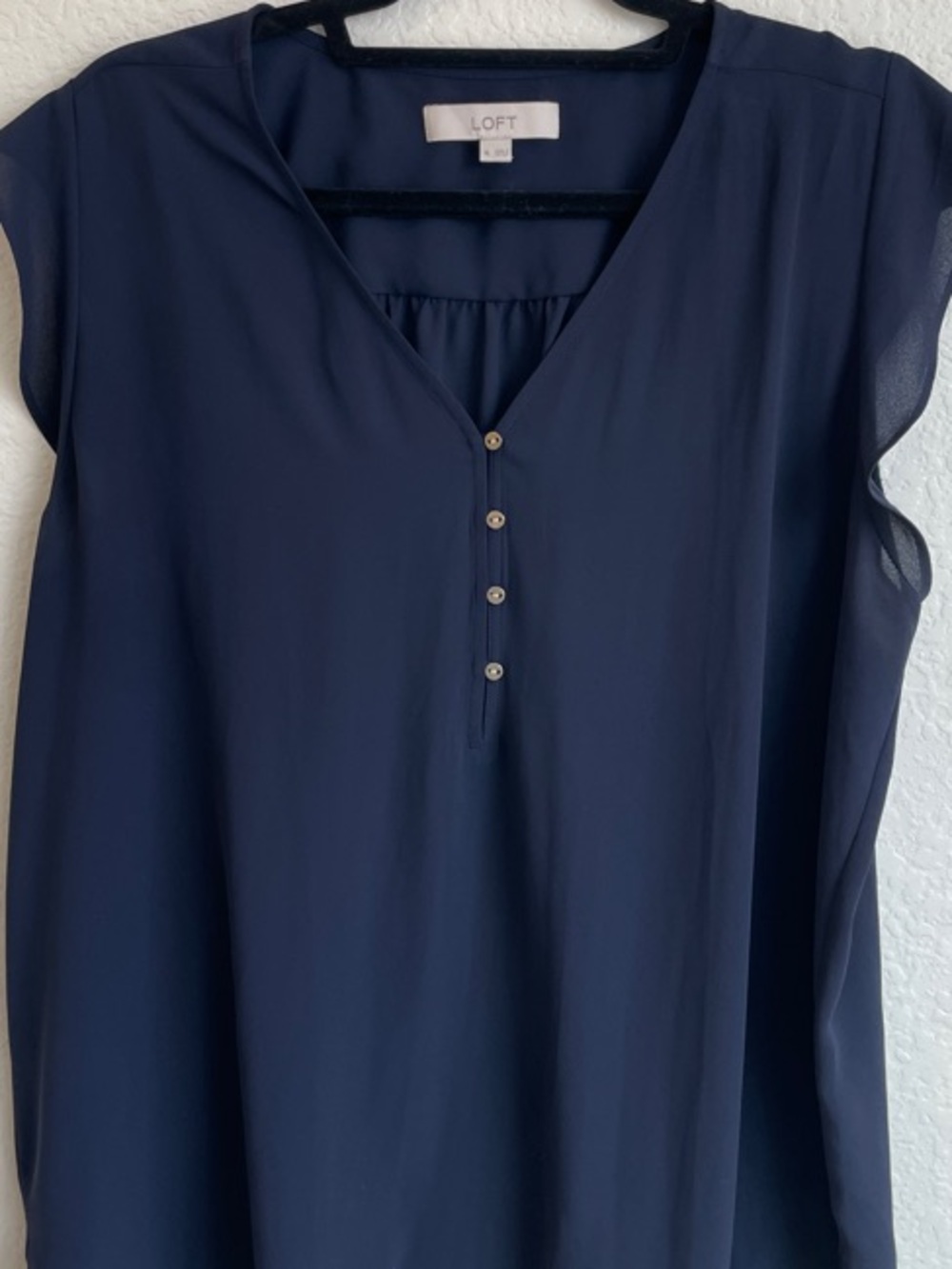LOFT Navy Cap-Sleeve Button V-Neck Blouse  XL